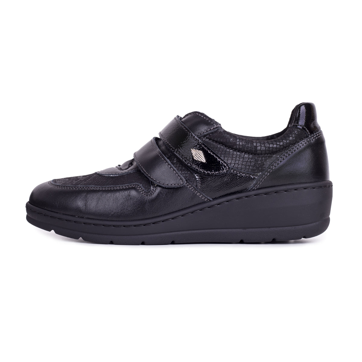 Damlågskor i läder med kardborreband Stela svart