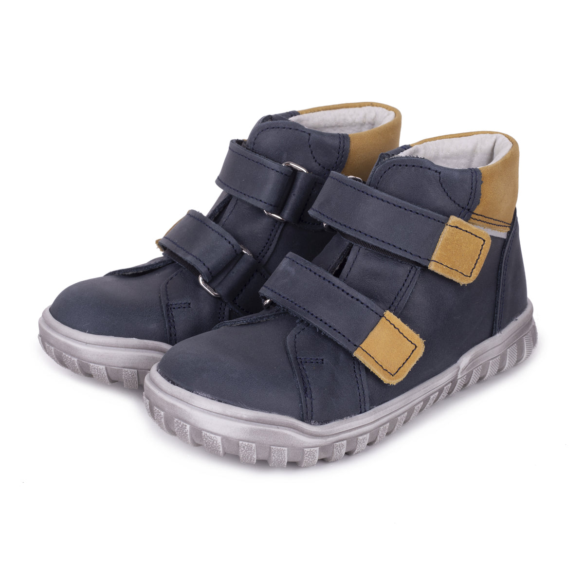 Barnlädersneakers med kardborreband Pepe blå