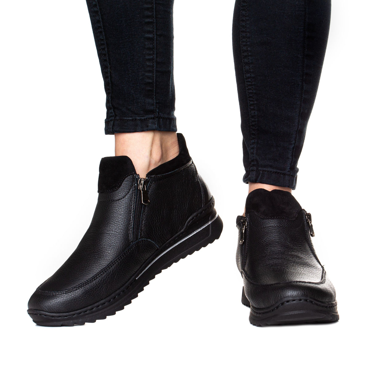 Damankelboots i läder med dragkedja Miriam svart