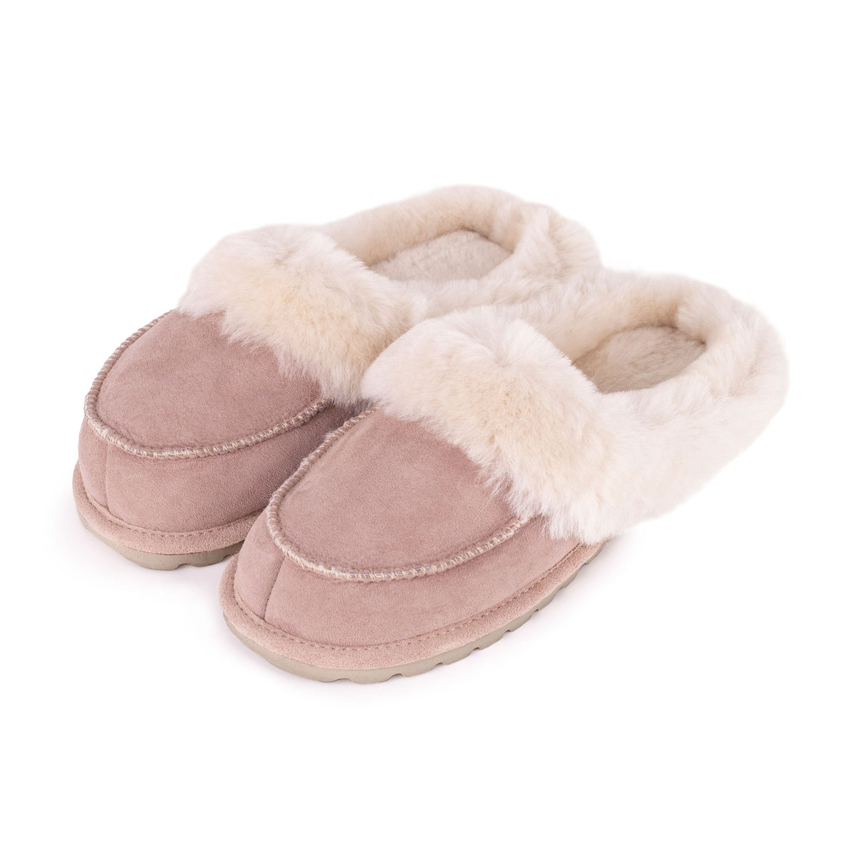 Damlädertofflor med fårull Vanesa beige