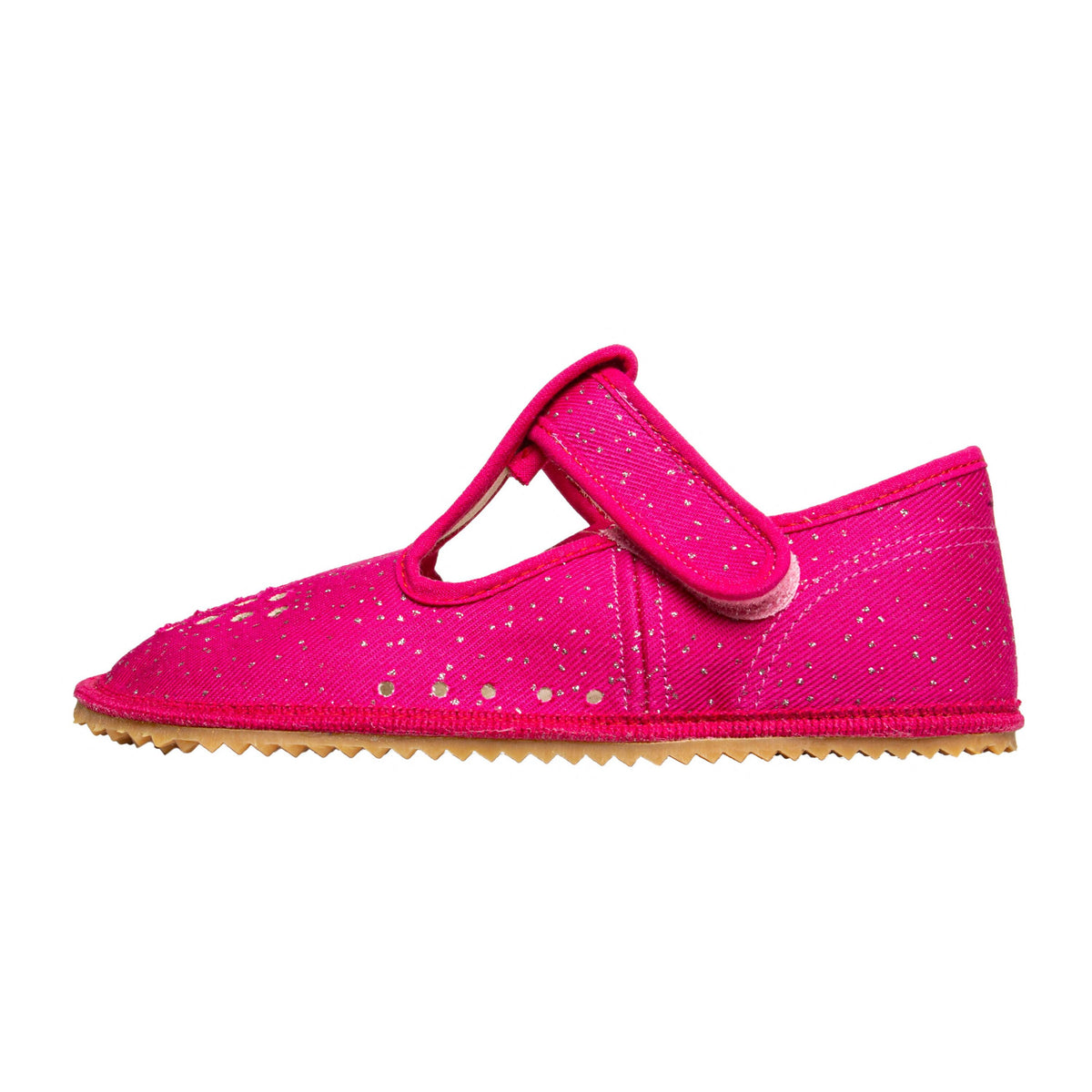 Barefoot textil barntofflor med kardborreband Beda rosa