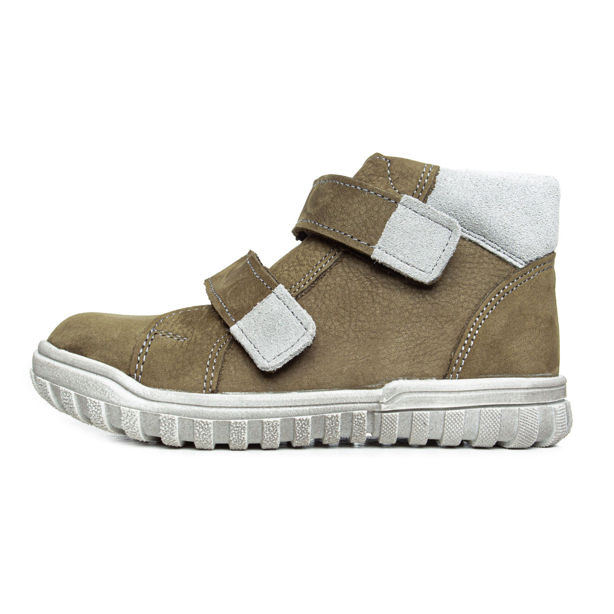 Barnlädersneakers med kardborreband Pepe khaki