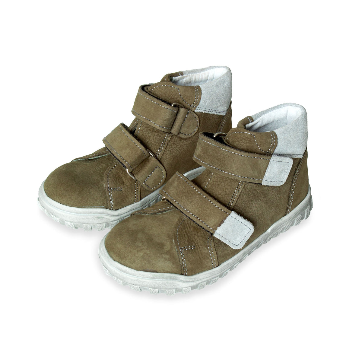 Barnlädersneakers med kardborreband Pepe khaki