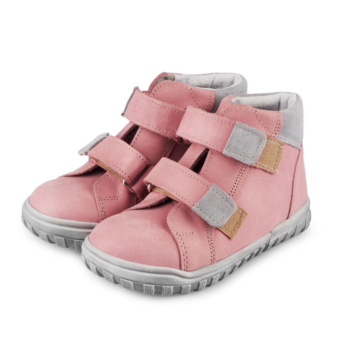 Barnlädersneakers med kardborreband Pepe rosa