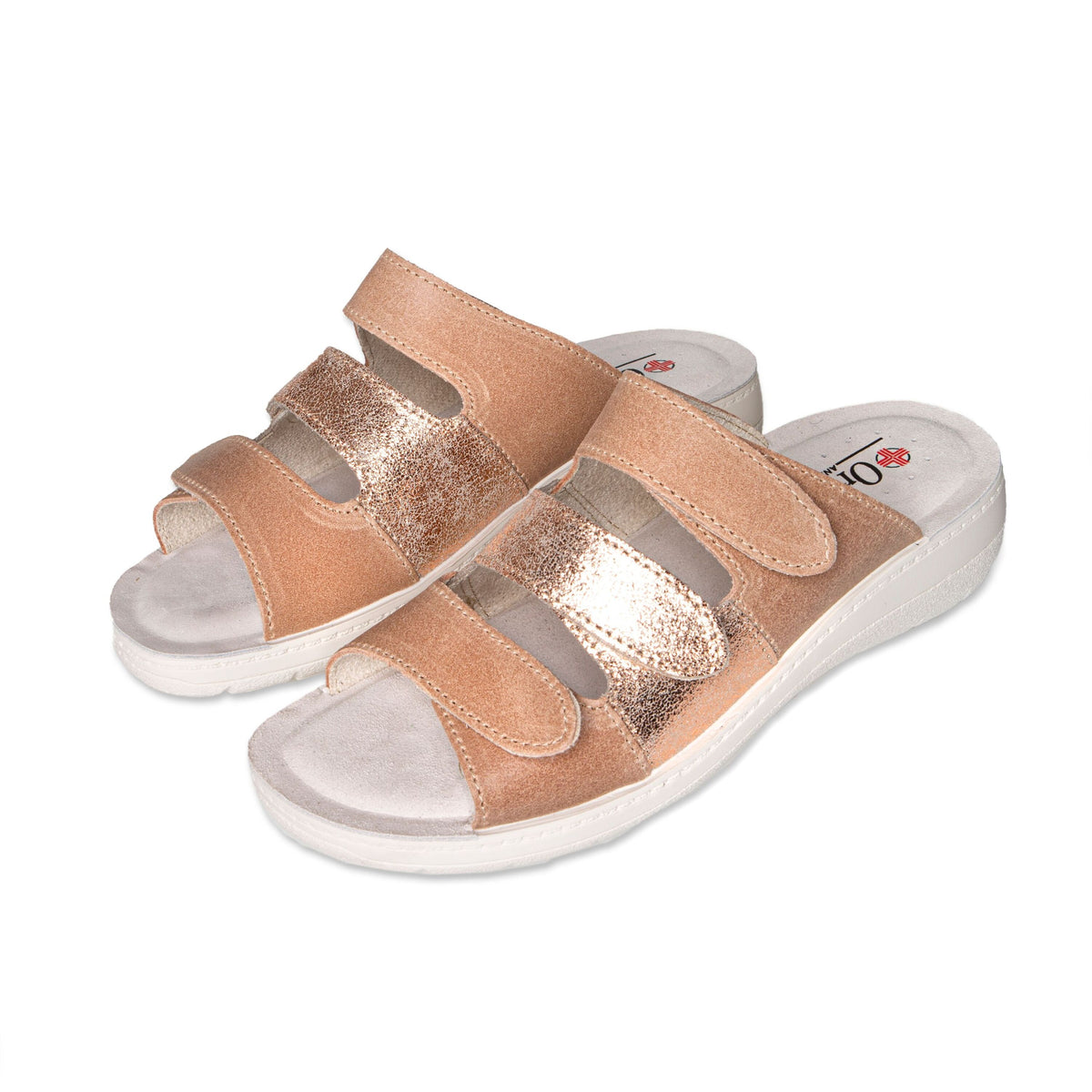 Dam-anatomiska läderslip-in-tofflor Simona beige