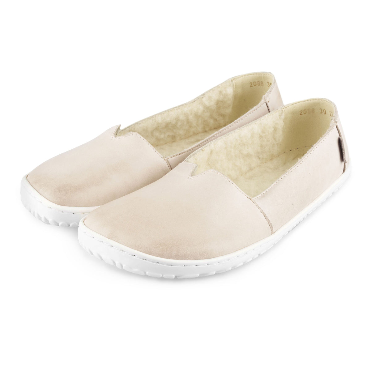 Dam barfota läder ballerinaskor med fårull Odeta beige