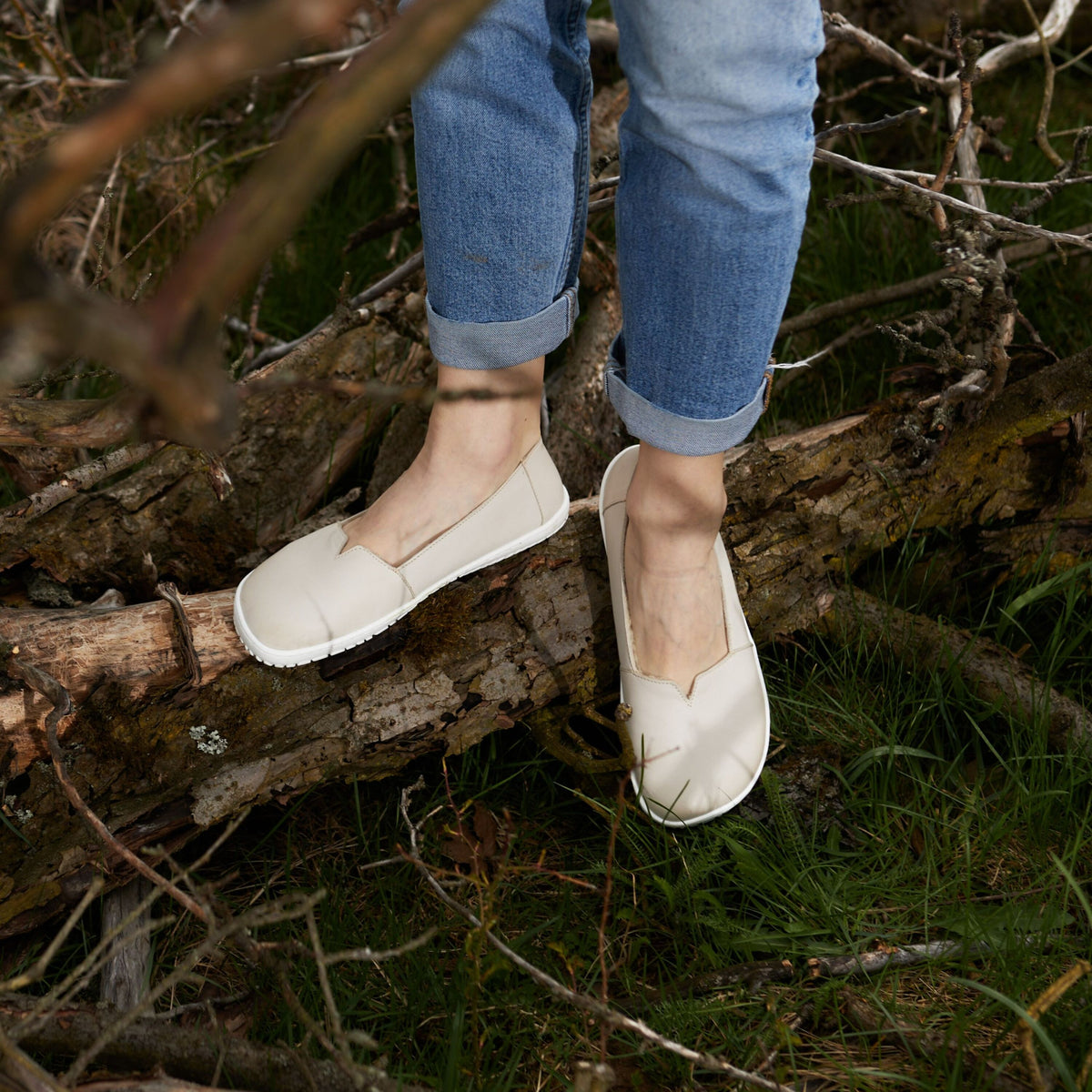 Dam barfota läder ballerinaskor med fårull Odeta beige