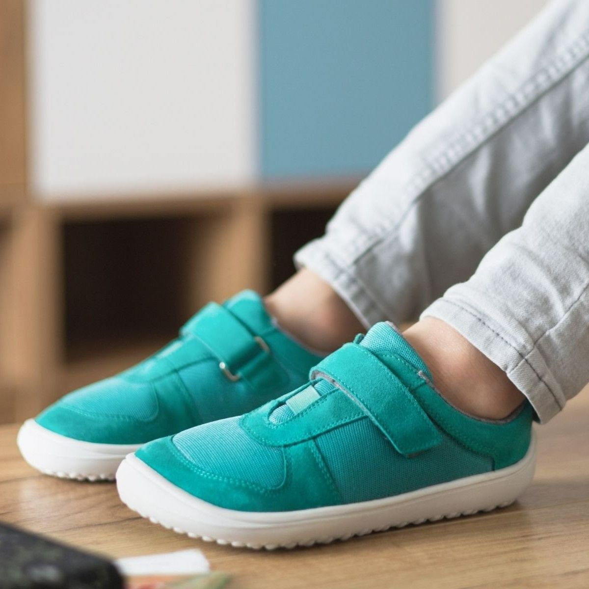 Barn barfota lädersneakers Be Lenka Joy turkos
