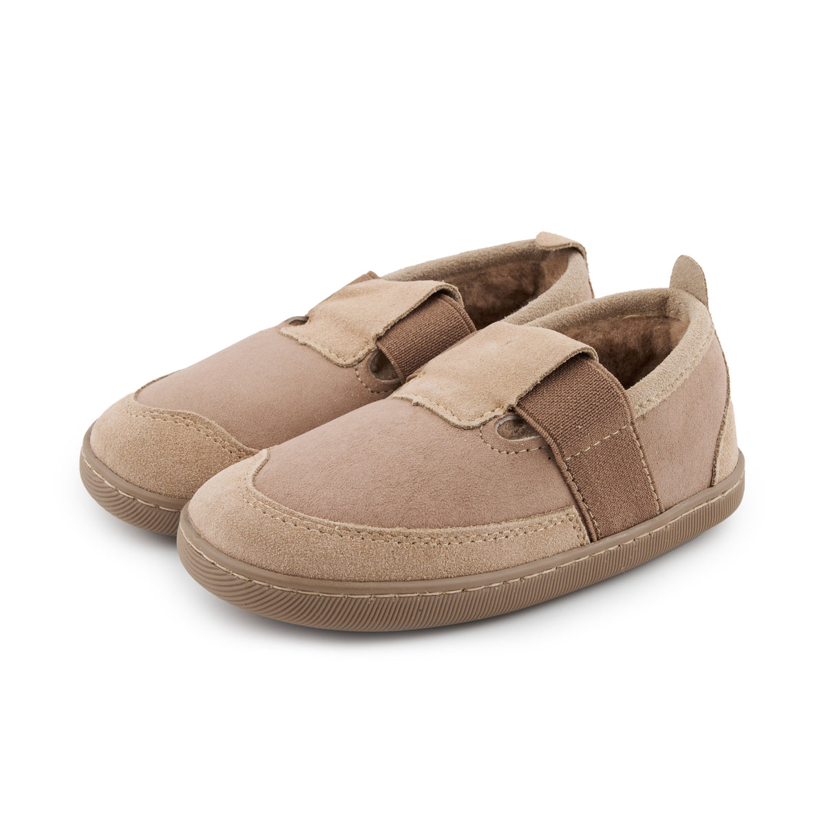 Barnlädertofflor med fårull Lele beige