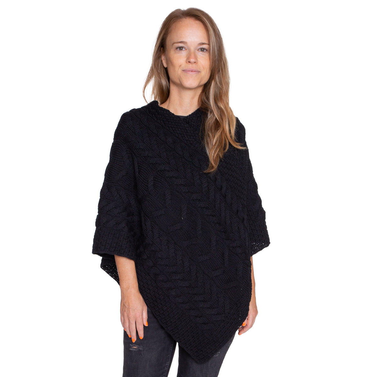 Merinoullponcho Supersoft svart