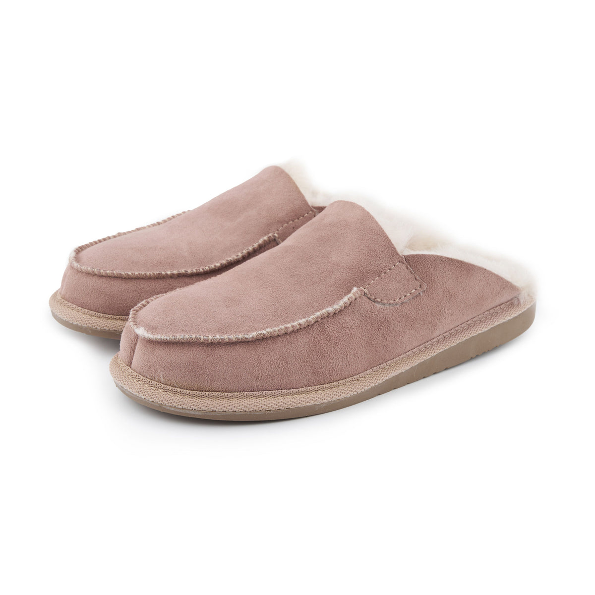 Damlädertoefflor med fårull Erika beige