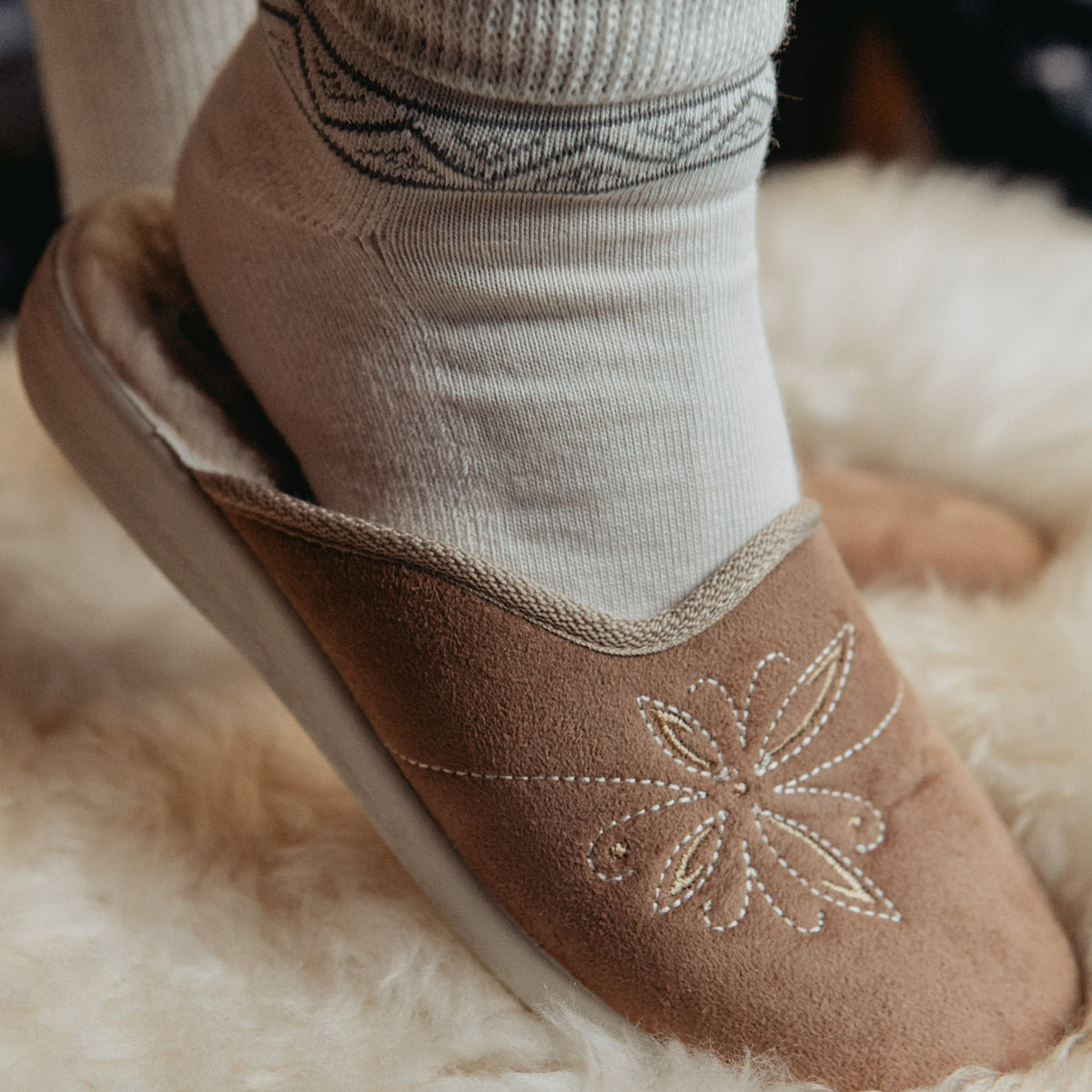 Damtofflor komfort med merinoull beige