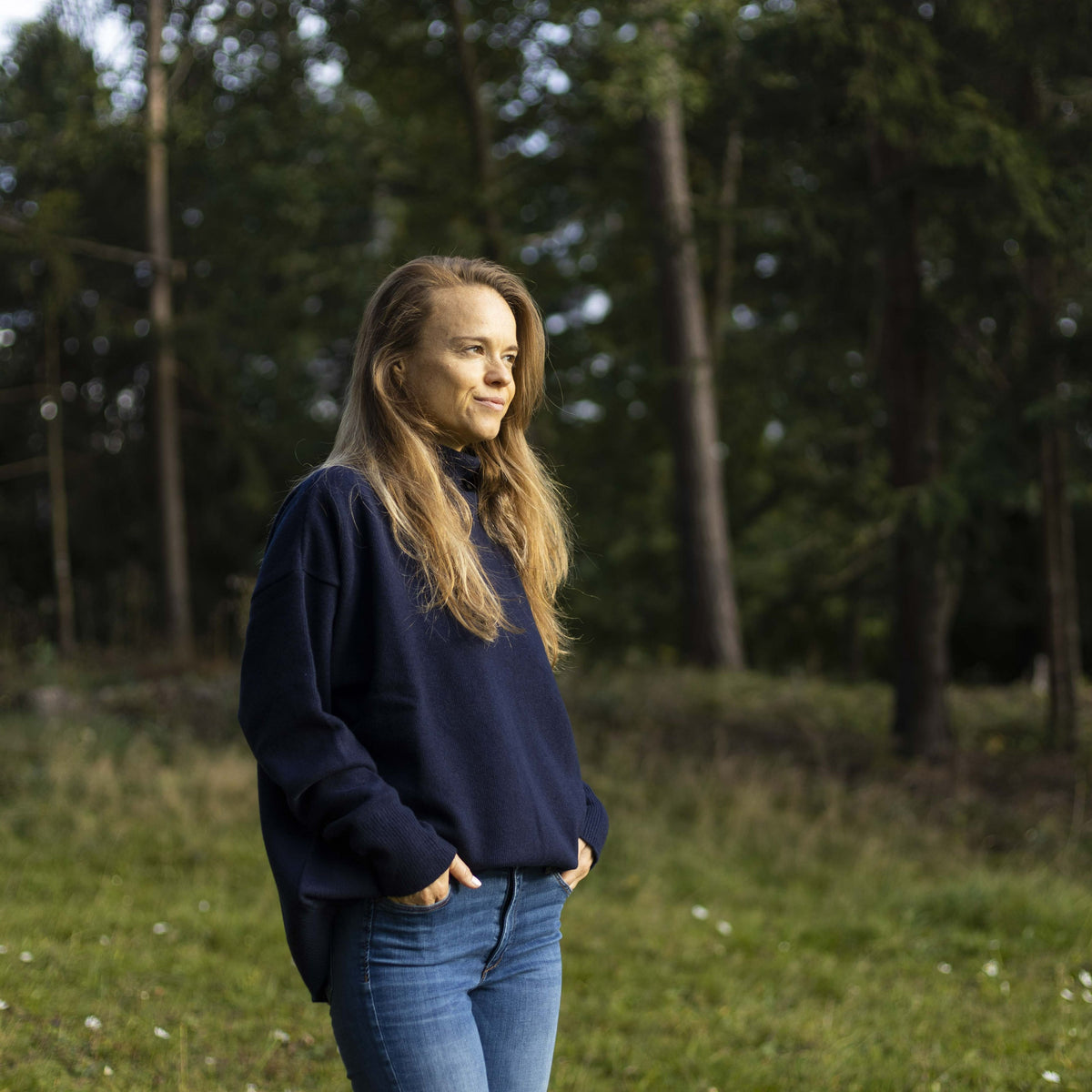 Merinoullströja med kashmir Ampio mörkblå
