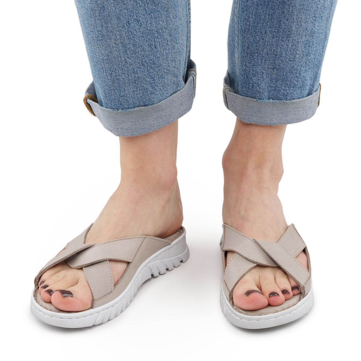 Damläderslip-in-tofflor Klaudie beige
