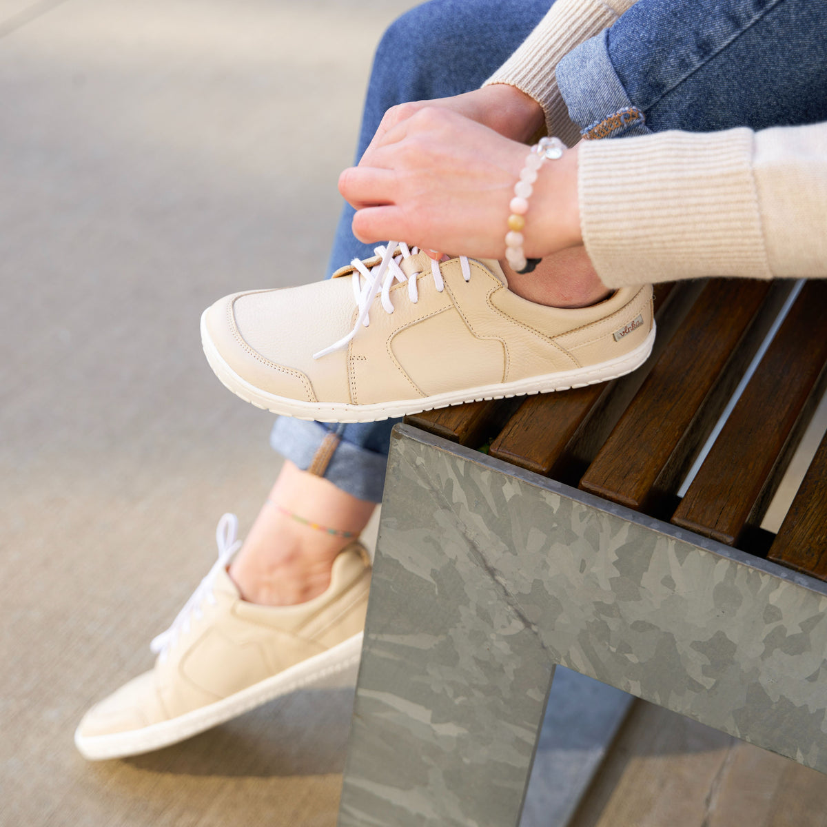 Barefoot lädersneakers Sasa beige
