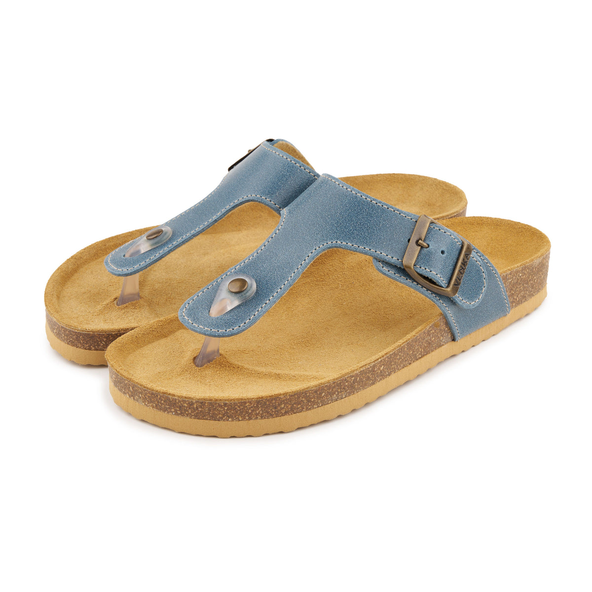 Damläderflip-flops med korksula Lea blå
