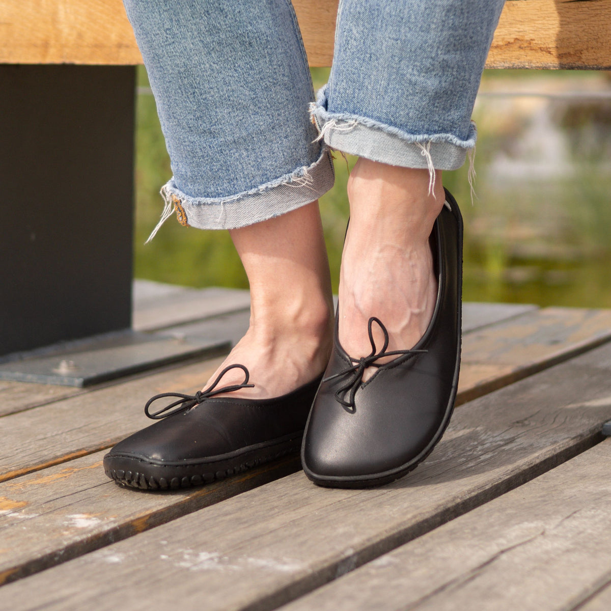 Dam barefoot läder ballerinaskor Tamara svart