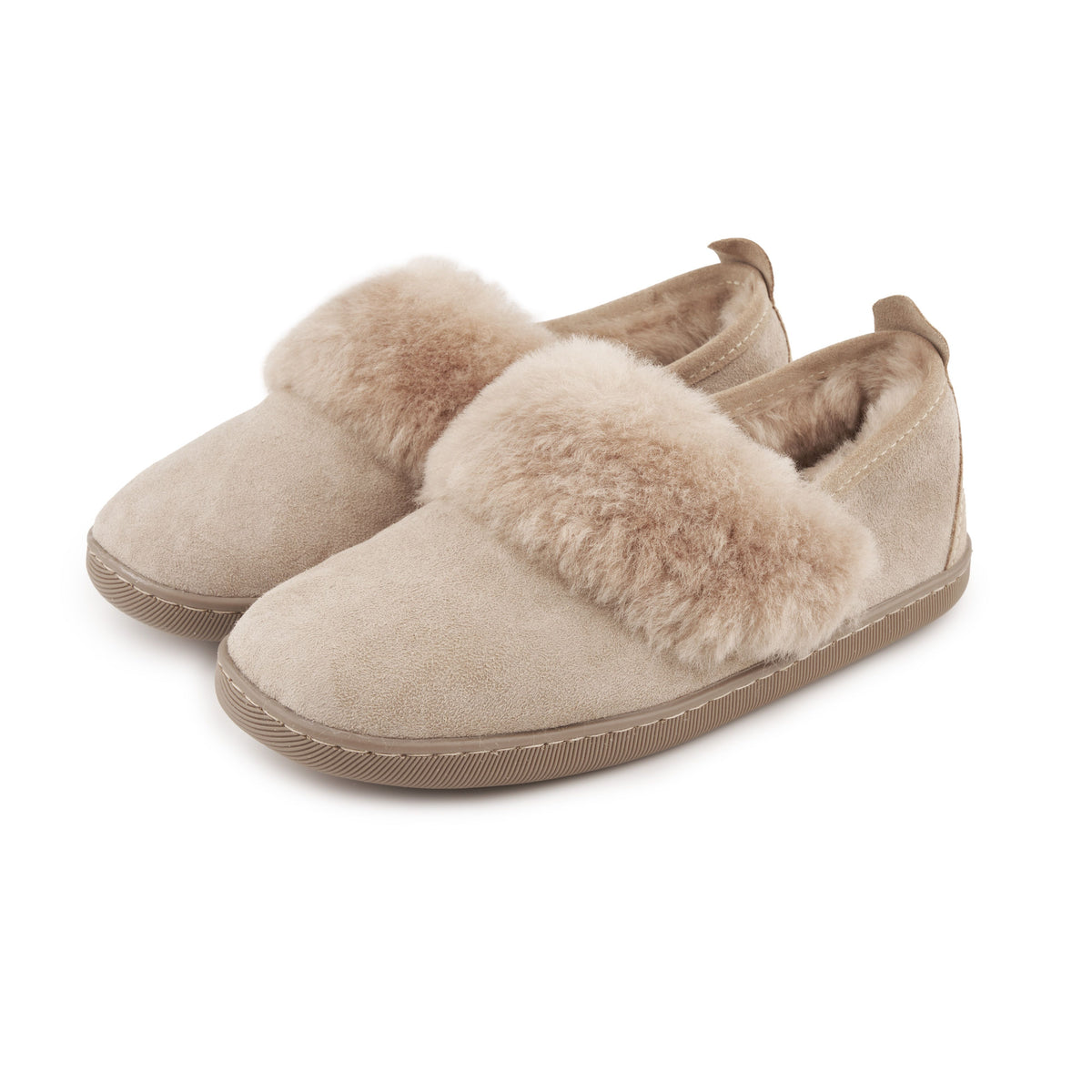 Damlädertofflor med fårull Diana beige