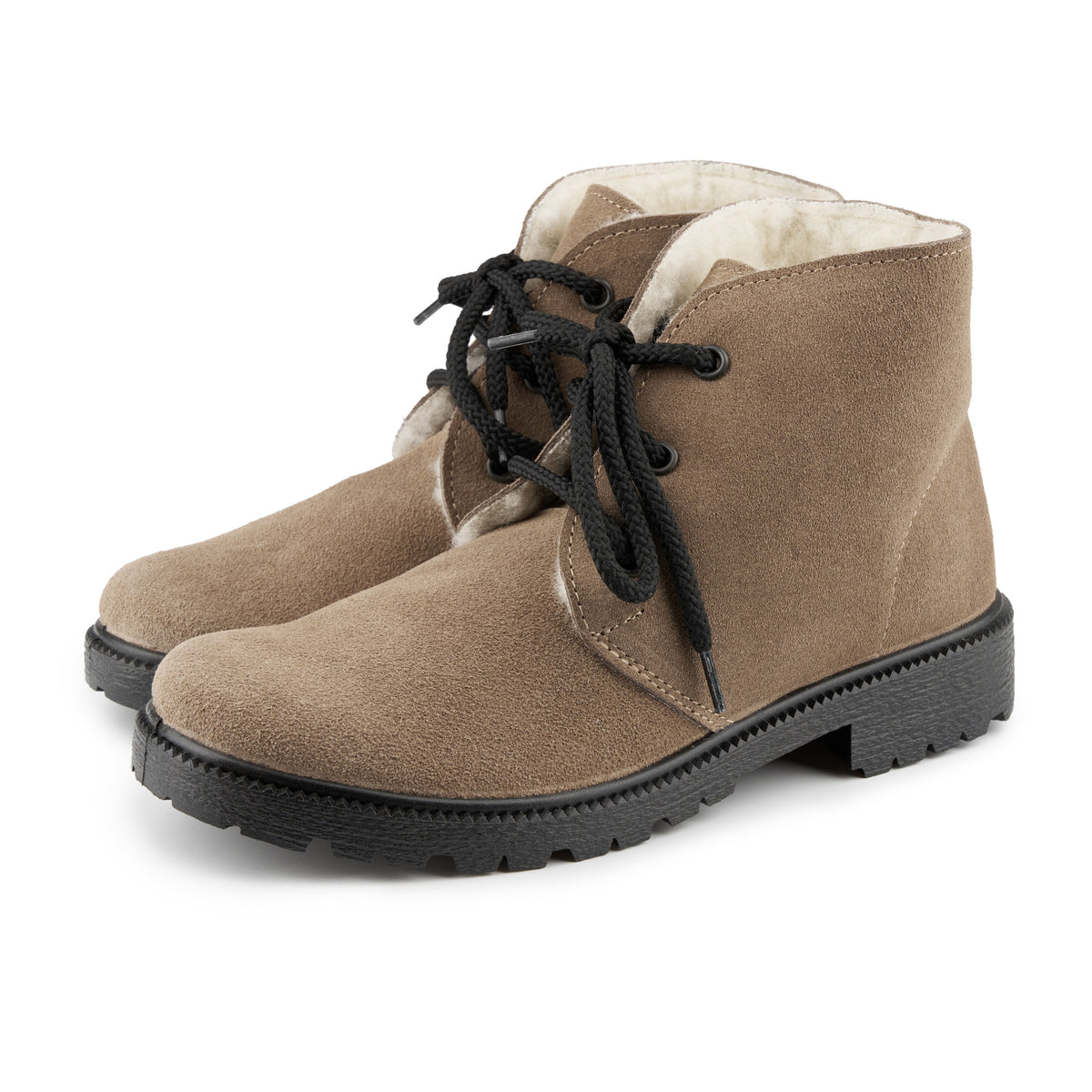 Damlädervinterkängor med fårull Amelie beige