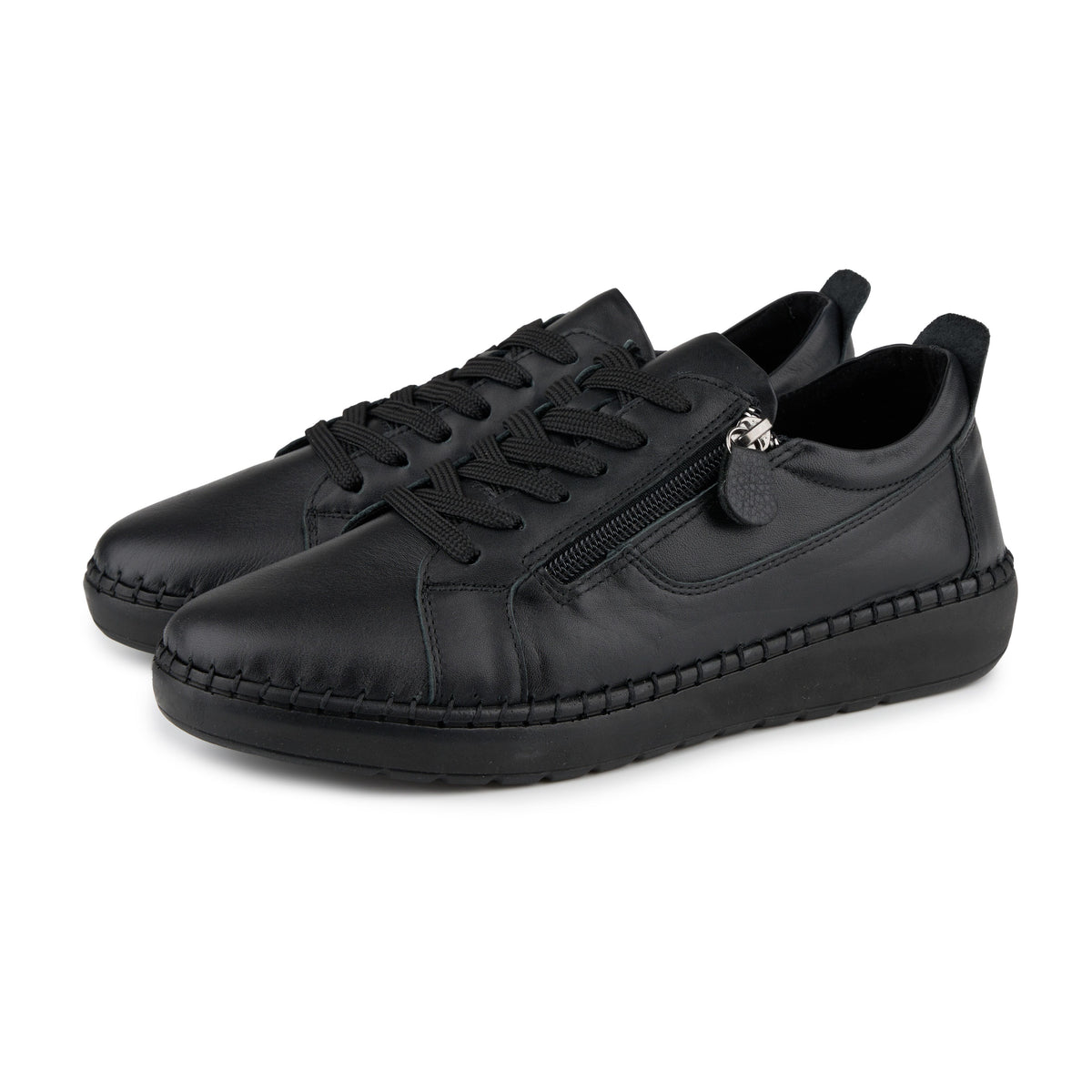 Damlädersneakers med dragkedja Anika svart