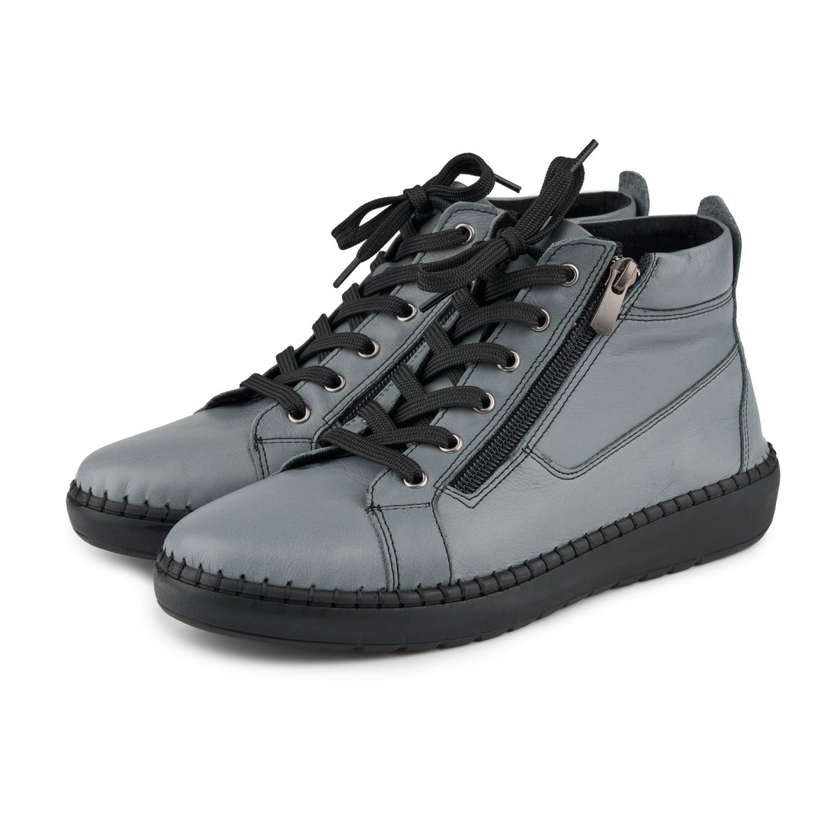 Damankelsneakers i läder med dragkedja Marla grå