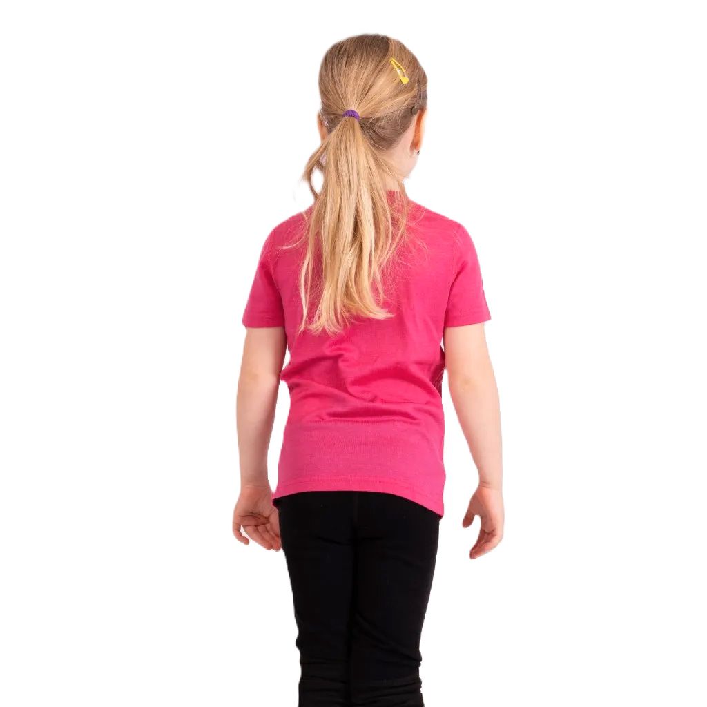 Barnmerinoullströja med kort ärm rosa