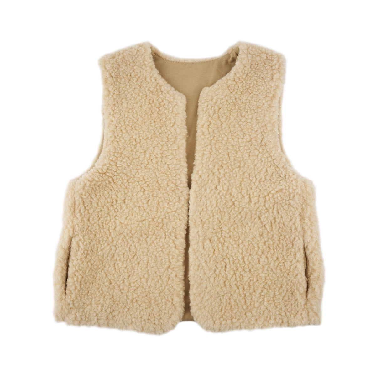Ullväst med knapp med fickor beige