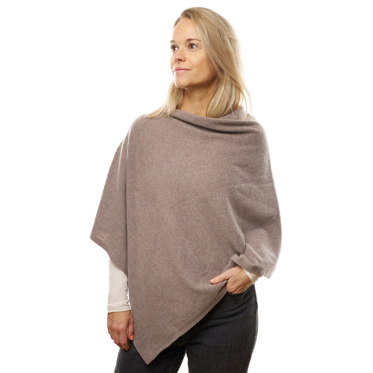 Merinoullponcho med kashmir Lazio brun