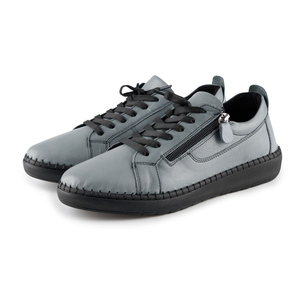 Damlädersneakers med dragkedja Isabel grå
