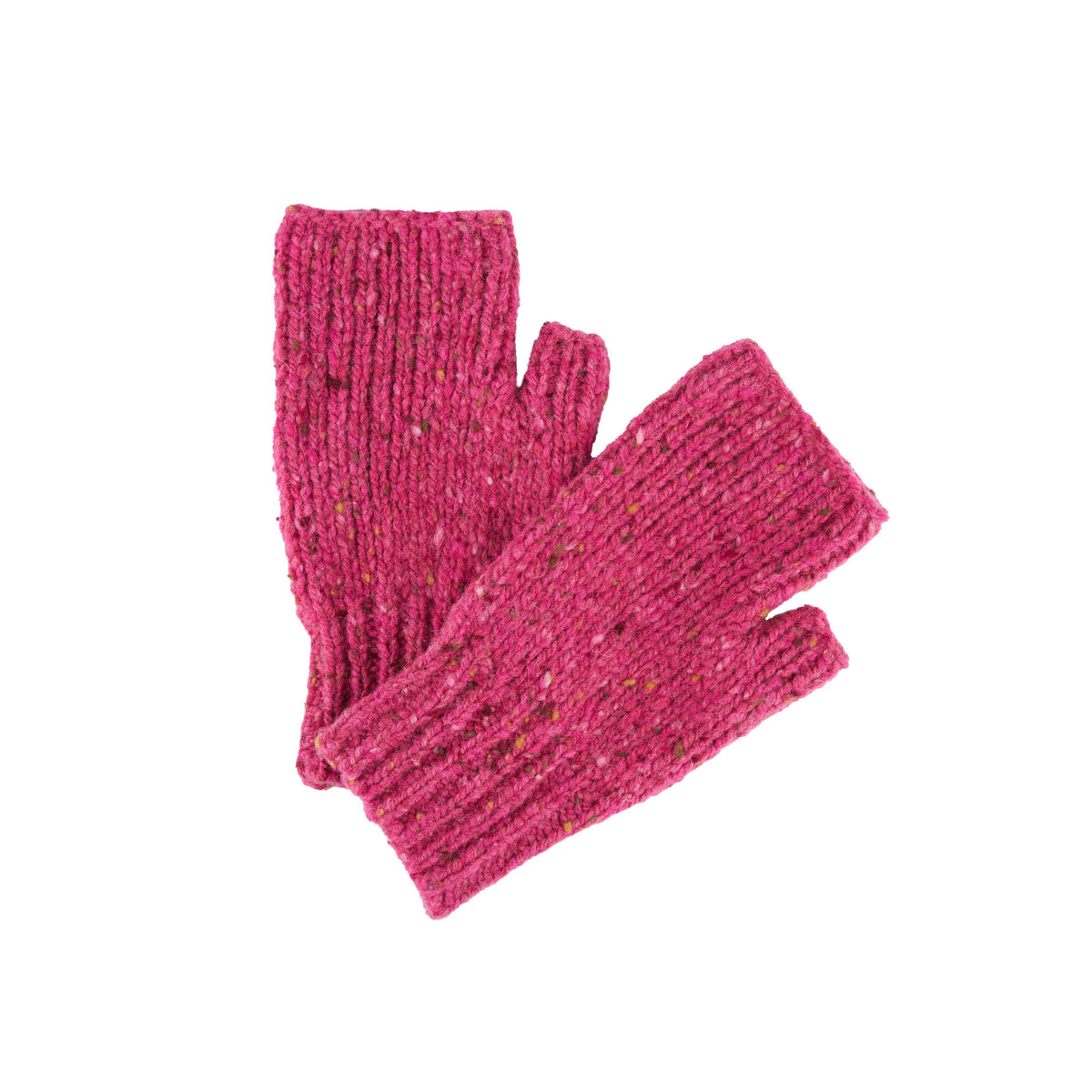 Stickade fingerlösa ullhandskar melerade rosa