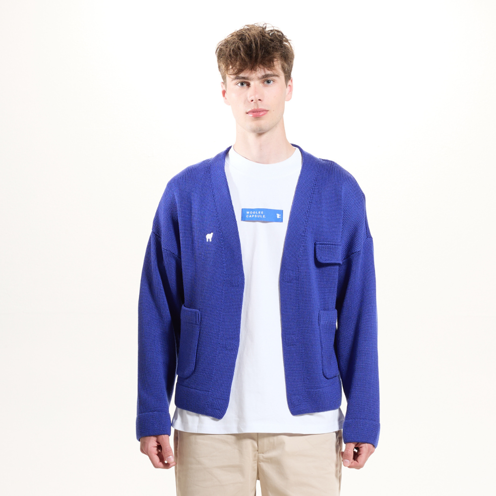 Merinoullcardigan Woolee Capsule blå