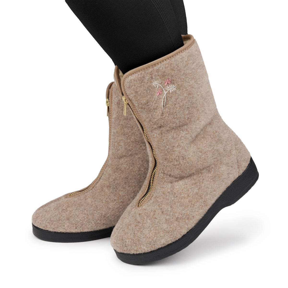 Damfårullstofflor med dragkedja beige