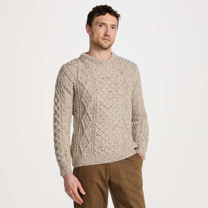 Herrulltröja med rund halsringning beige