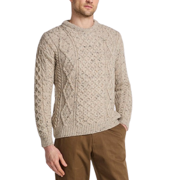 Herrulltröja med rund halsringning beige