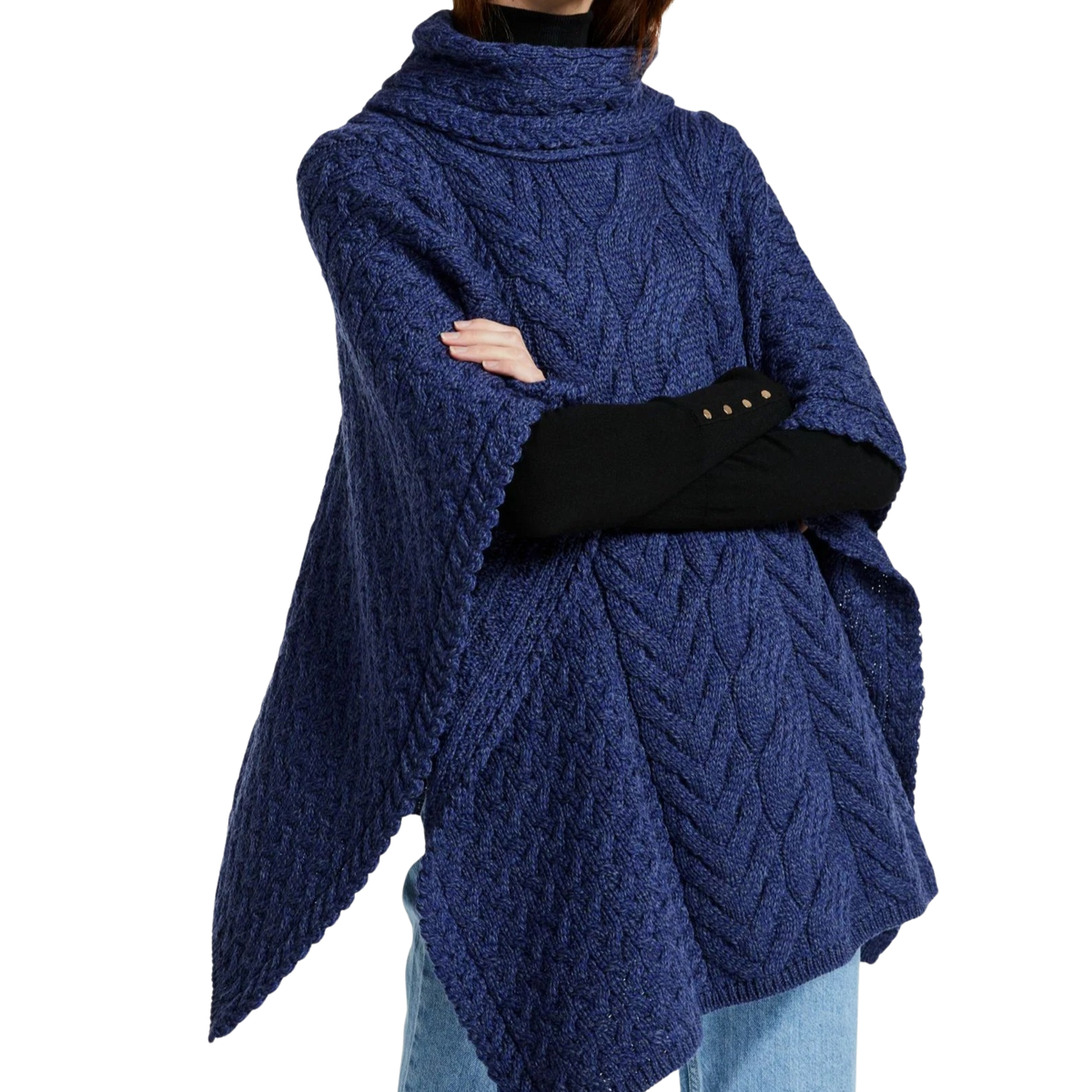 Ullponcho Supersoft merinoull med krage mörkblå