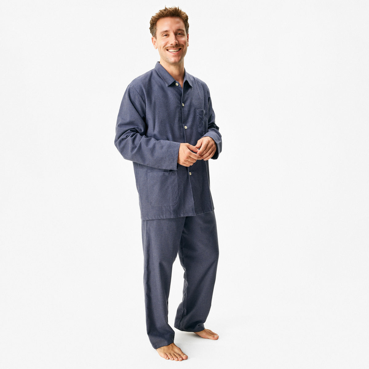 Herr flanellpyjamas av merinoull rand