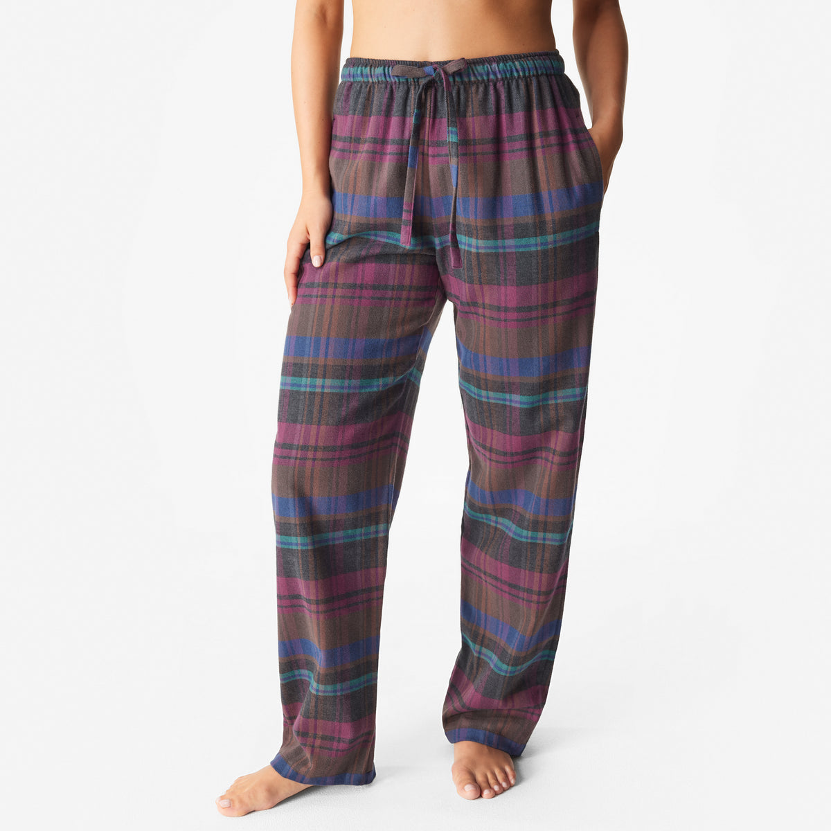 Damflanellmysbyxor rutiga lila