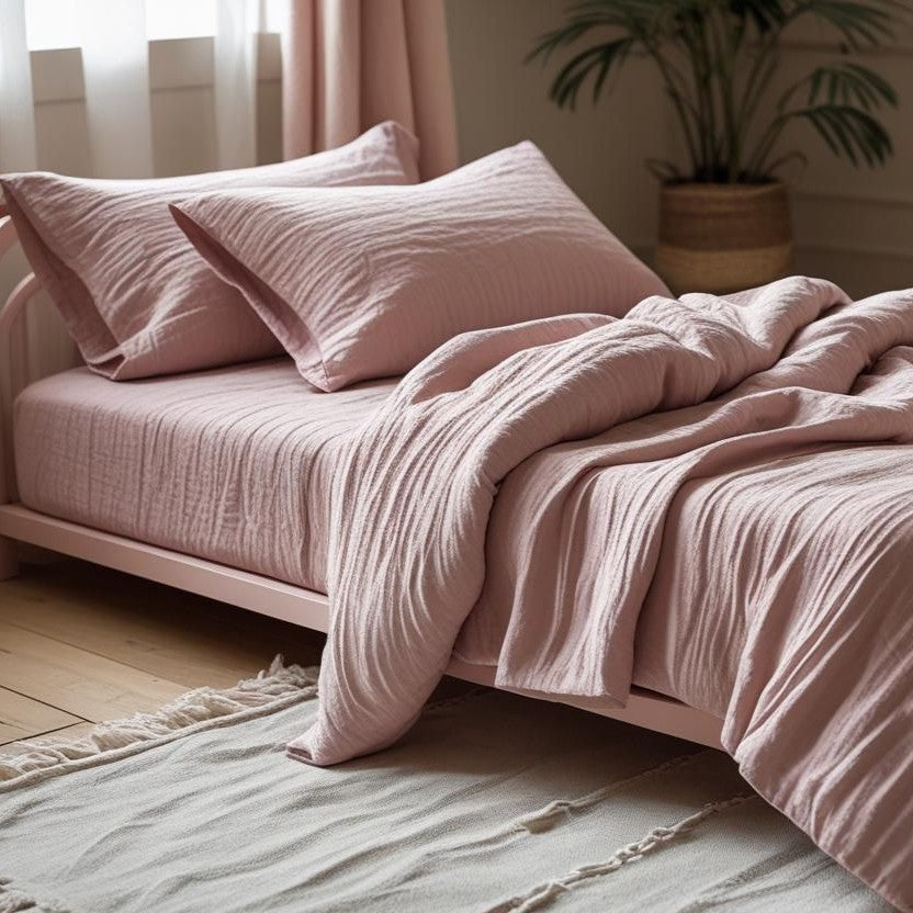Muslin sängkläder med dragkedja rosa