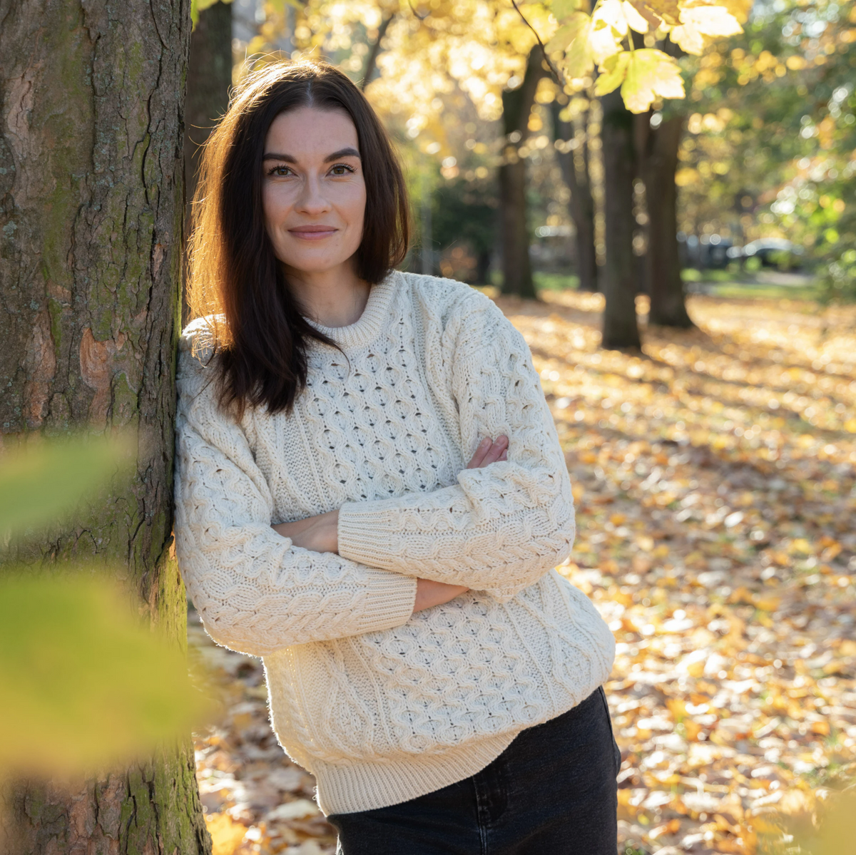 Damulltröja med rund halsringning natur