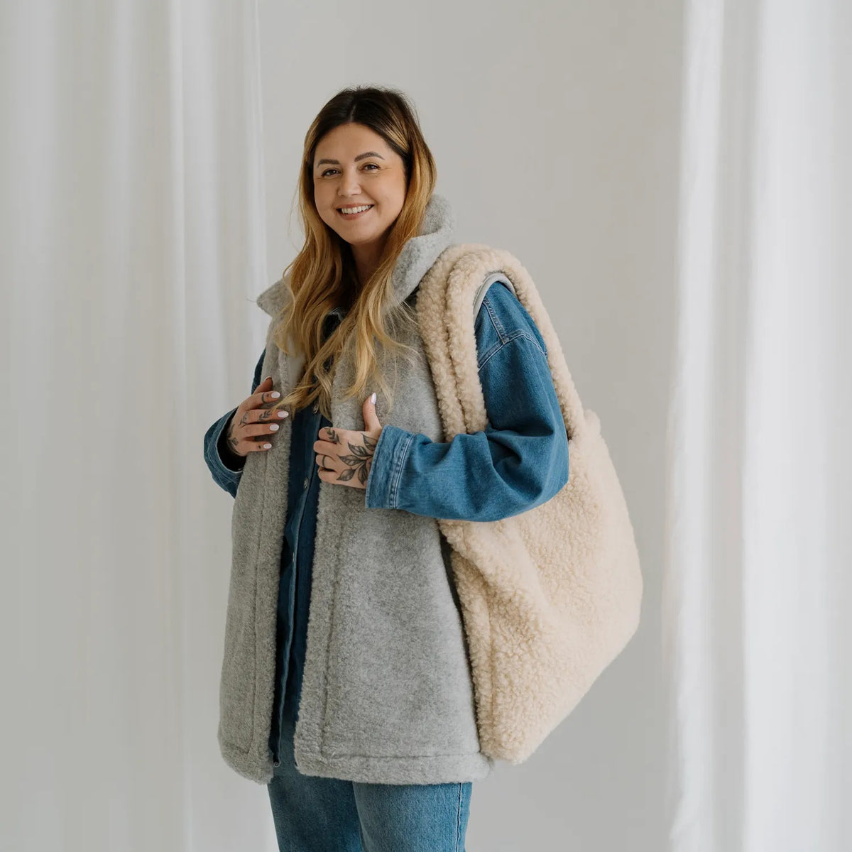Merinoull axelväska beige