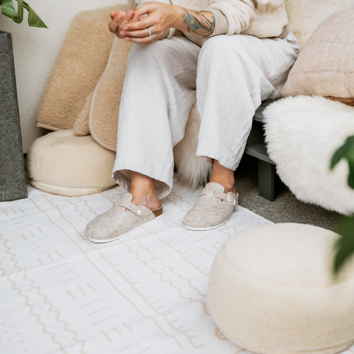 Matta av återvunnen bomull med mönster beige-vit