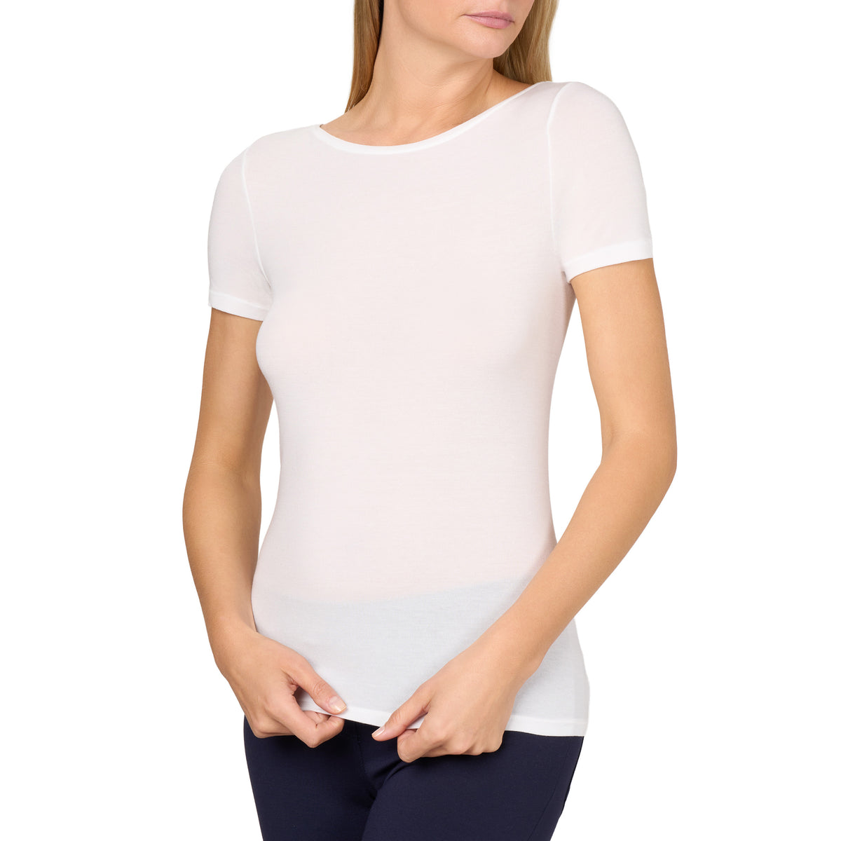 Dam-t-shirt i modal med silke vit