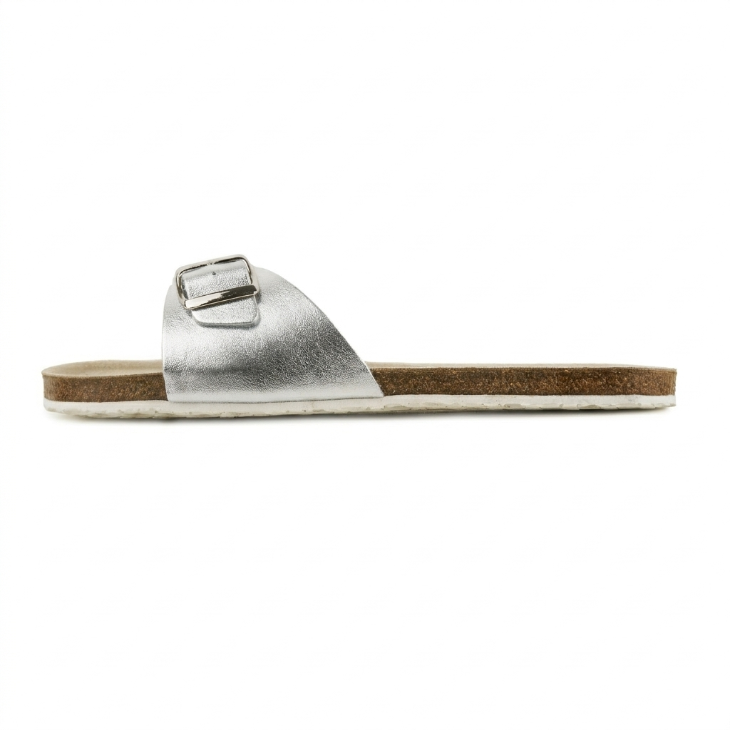 Damläderbarfotasslip-in-tofflor Denisa silver