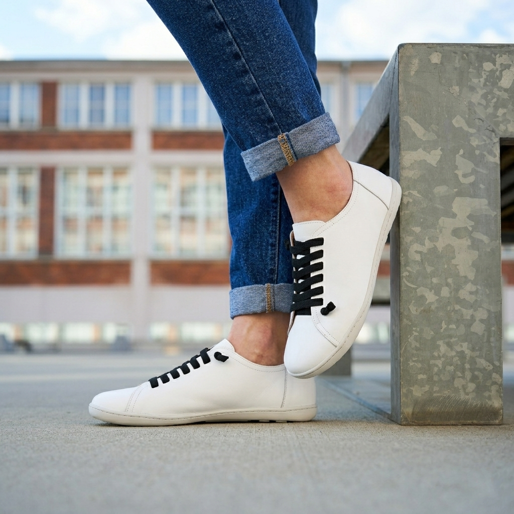 Damläderbarfotaskor slip-on Onyx vit