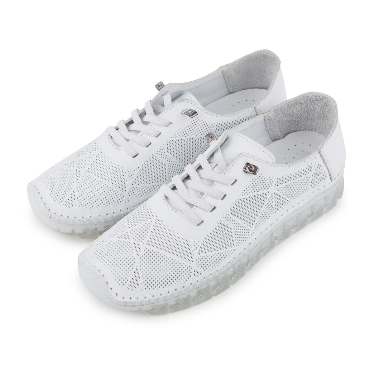 Damfritidslädersneakers vit