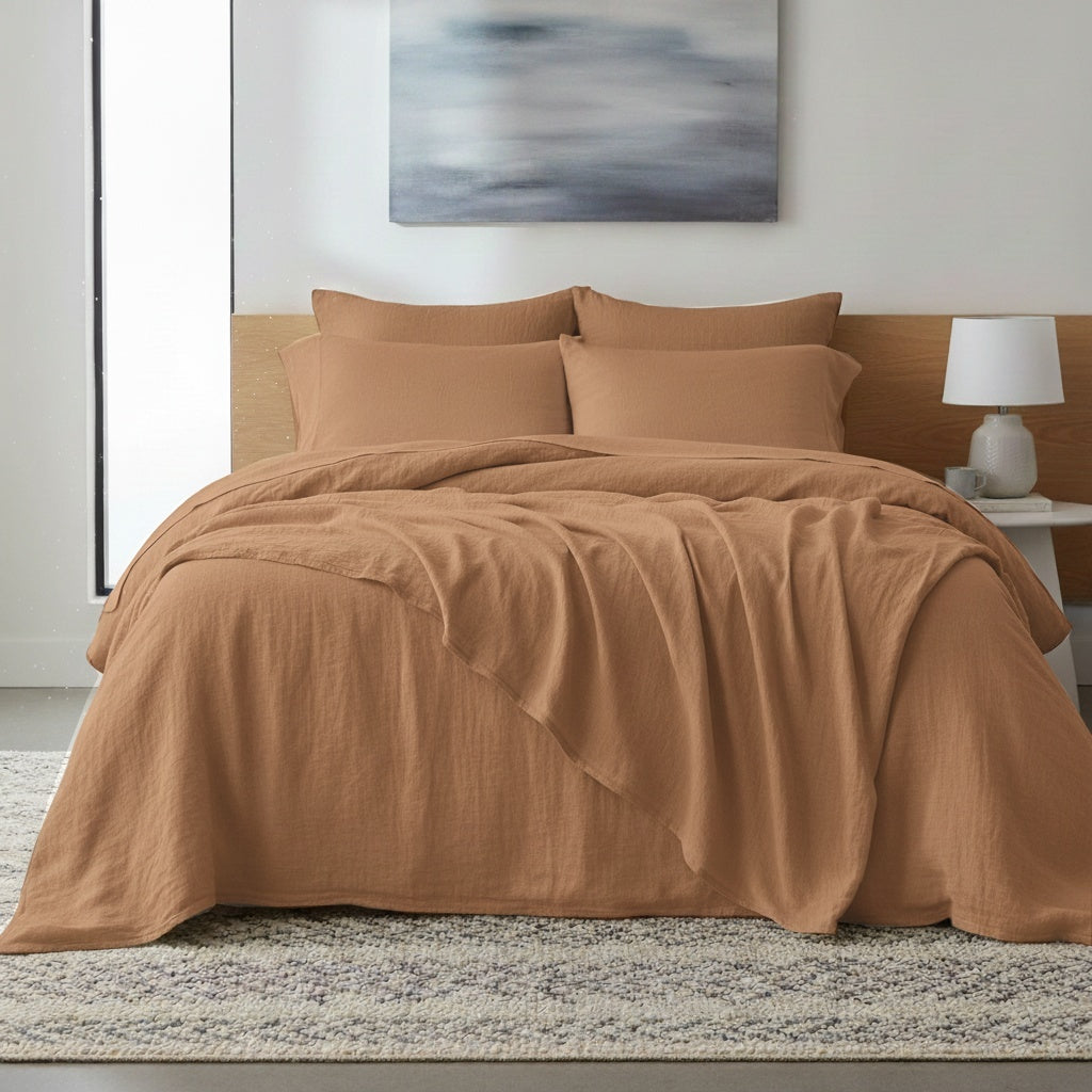 Muslinsängkläder med dragkedja beige