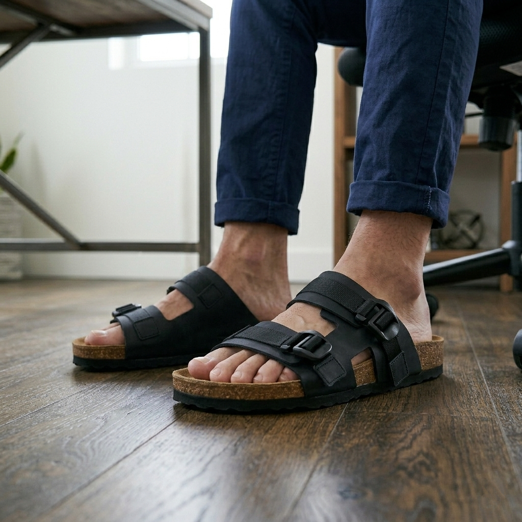 Herr läderslip-in-tofflor med korksula Urban svart