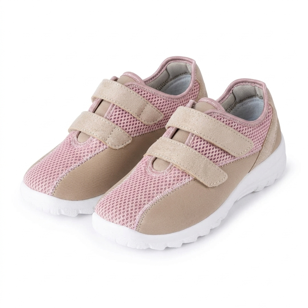 Andningsbara gel damsneakers med kardborreband beige-rosa