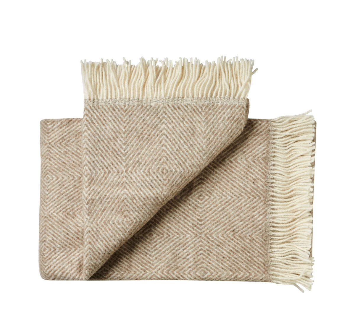 Pläd av fårull diamant beige