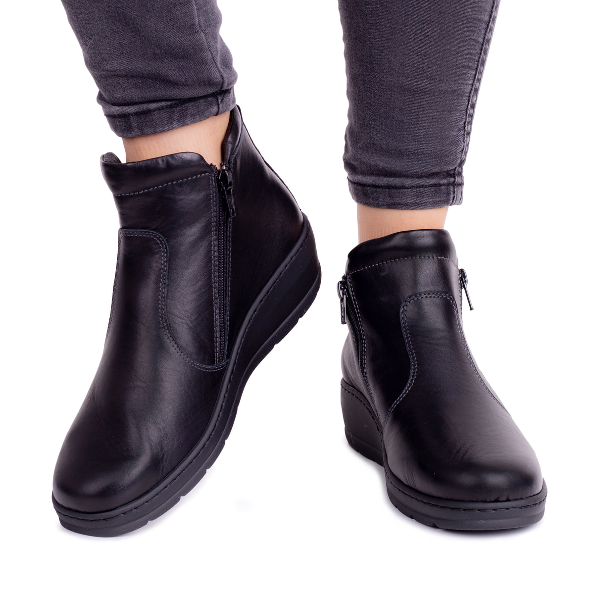 Damankelboots i läder med dragkedja Marcela svart